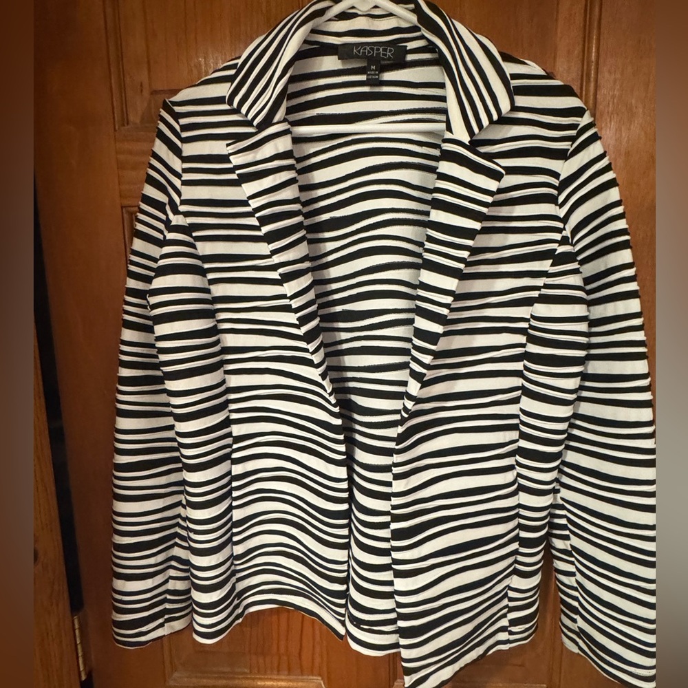 Kasper Black and White Striped Blazer